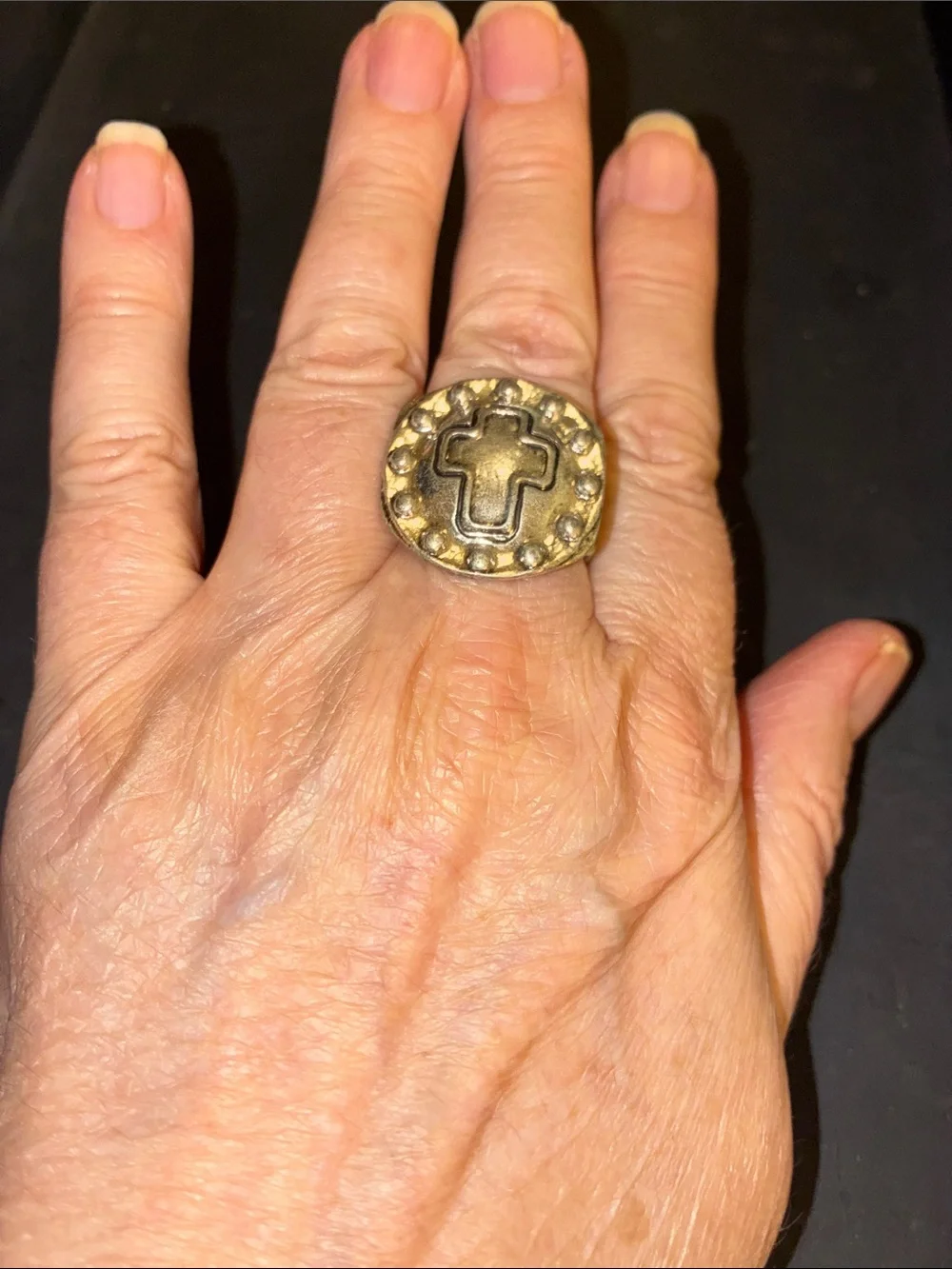 Gold-Tone Cross Dome Stretch Ring